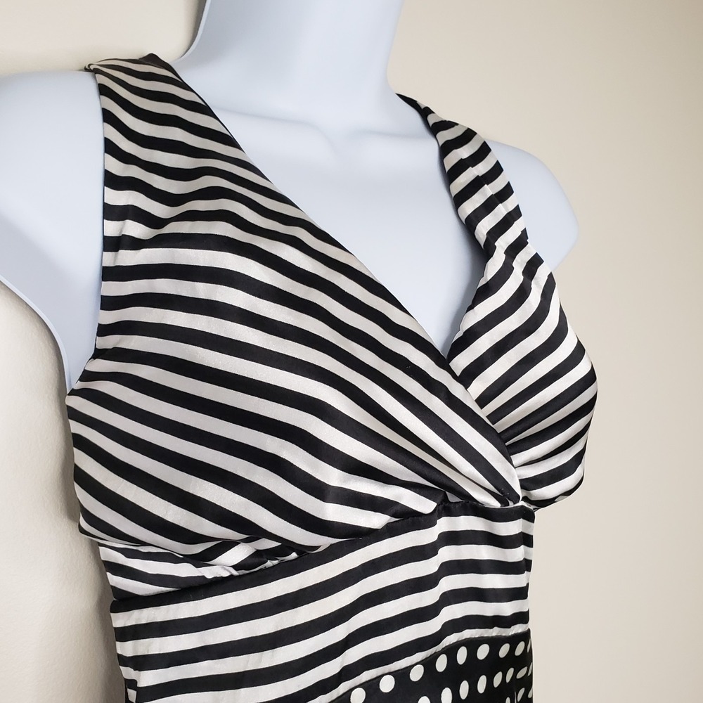 Vtg Preppy Y2K Babydoll Halter Dress Satin Polkadot Stripe Retro Graphic Sz M - Picture 2 of 16